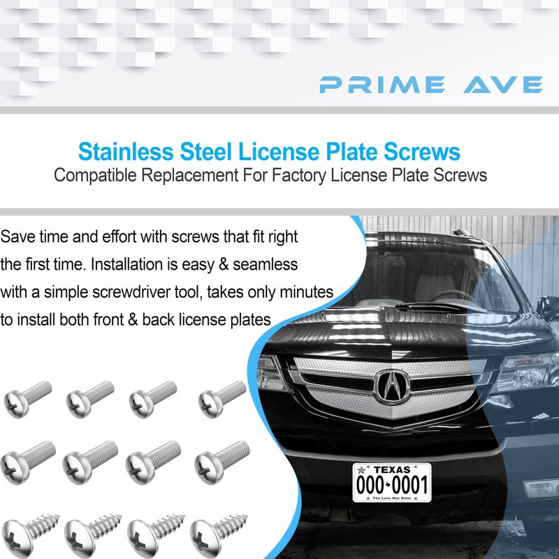 PRIME AVE Stainless Steel License Plate Screws for License Plates, Frames & Covers - Rust Proof Car Tag Screws for Front & Rear - Licence Plate Screw Set Compatible with Honda & Acura - Image 4