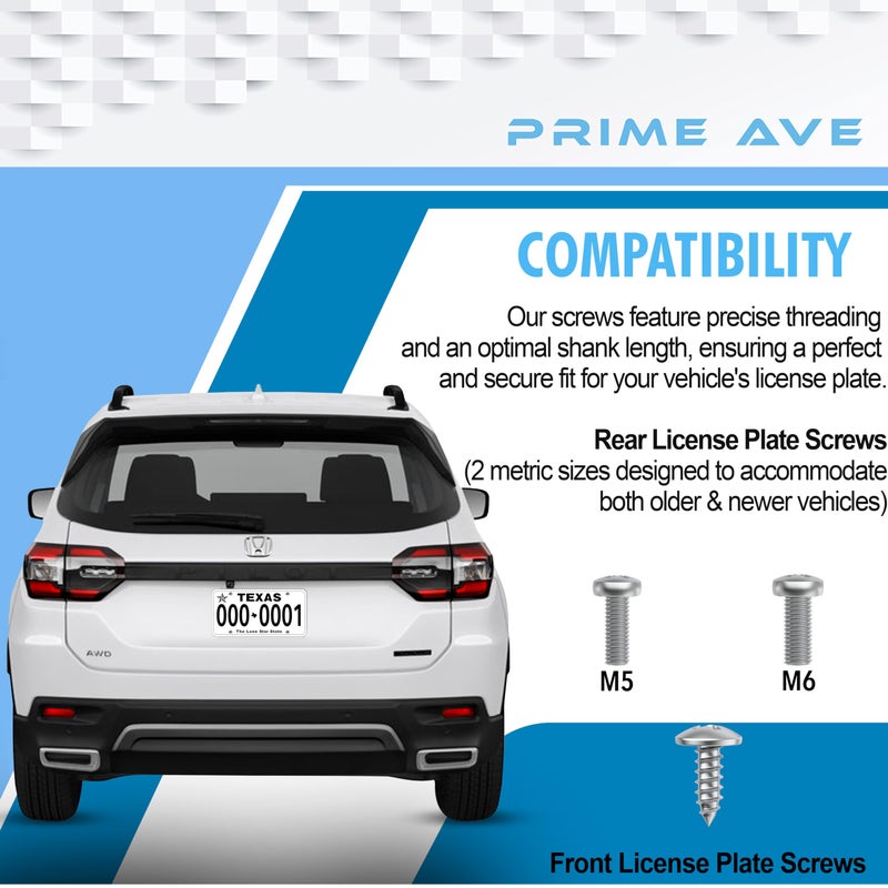 PRIME AVE Stainless Steel License Plate Screws for License Plates, Frames & Covers - Rust Proof Car Tag Screws for Front & Rear - Licence Plate Screw Set Compatible with Honda & Acura - Image 2
