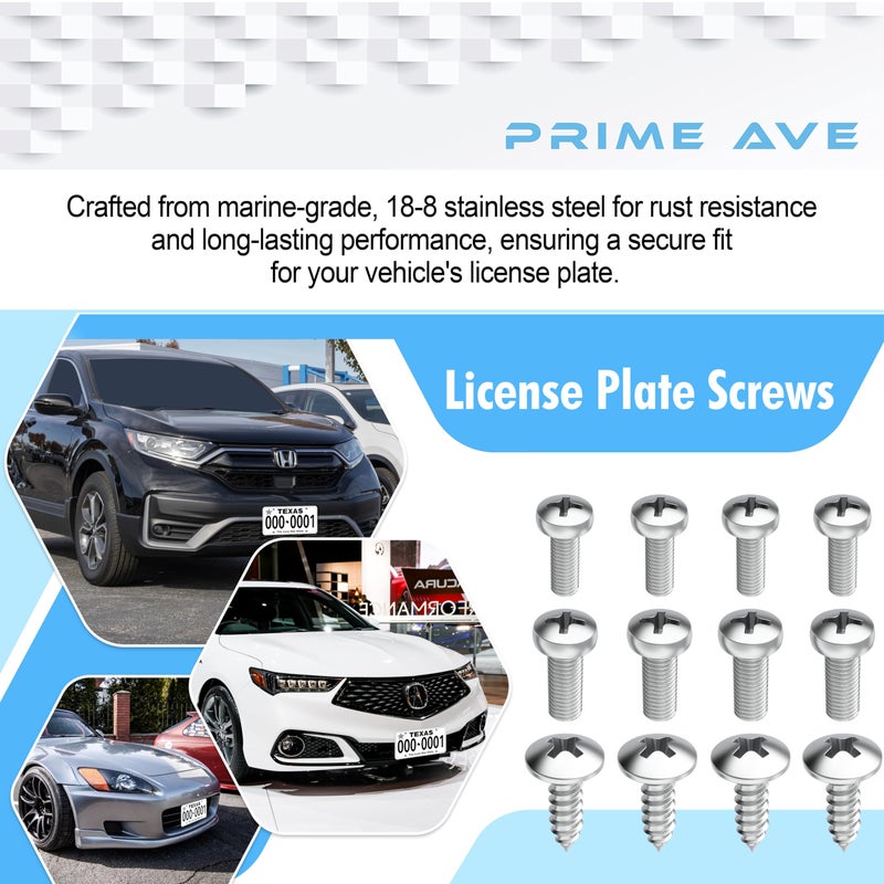 PRIME AVE Stainless Steel License Plate Screws for License Plates, Frames & Covers - Rust Proof Car Tag Screws for Front & Rear - Licence Plate Screw Set Compatible with Honda & Acura - Image 5