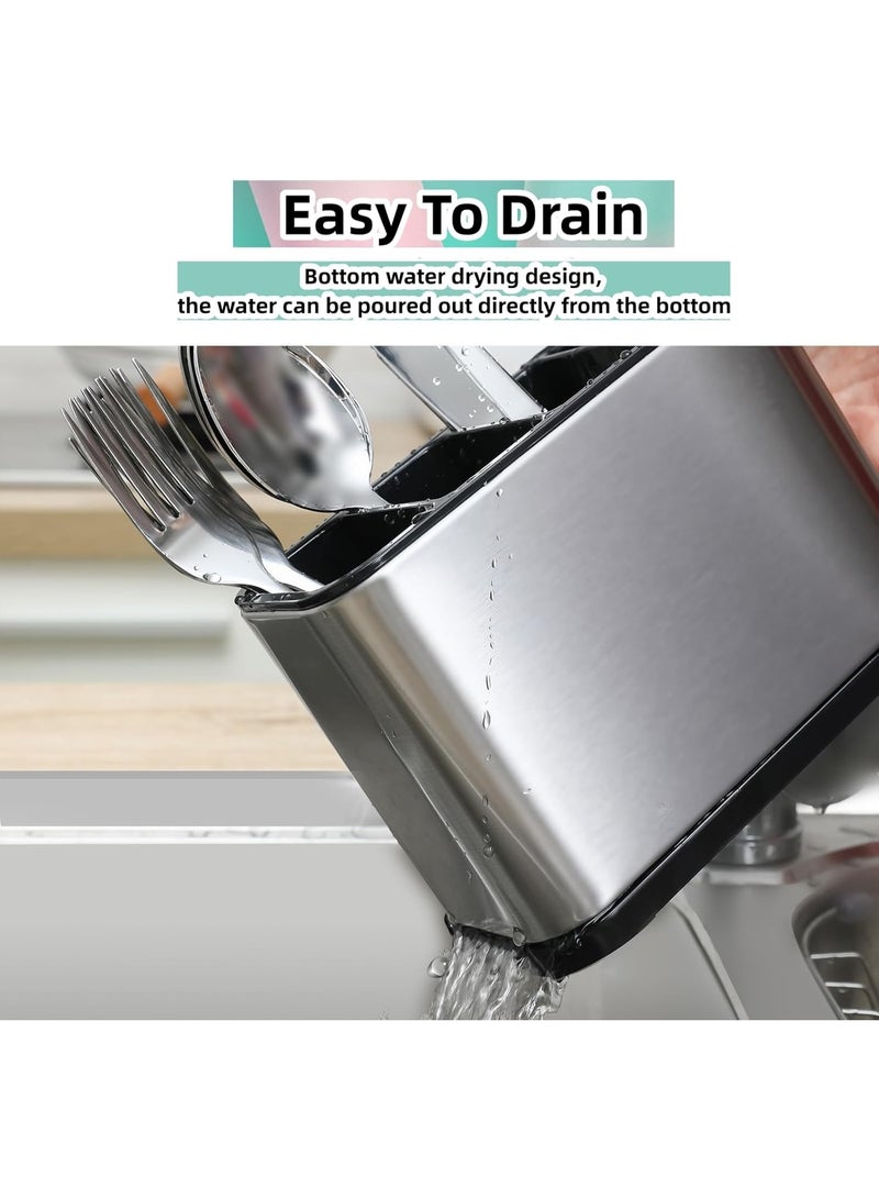 Utensil Holder Utensil Crock Kitchen Utensil Organizer Stainless Steel Kitchen Utensils Silverware Caddy Large Capacity Flatware Caddy Spoon Spatula Utensil Storage For Kitchen Countertop - Image 4