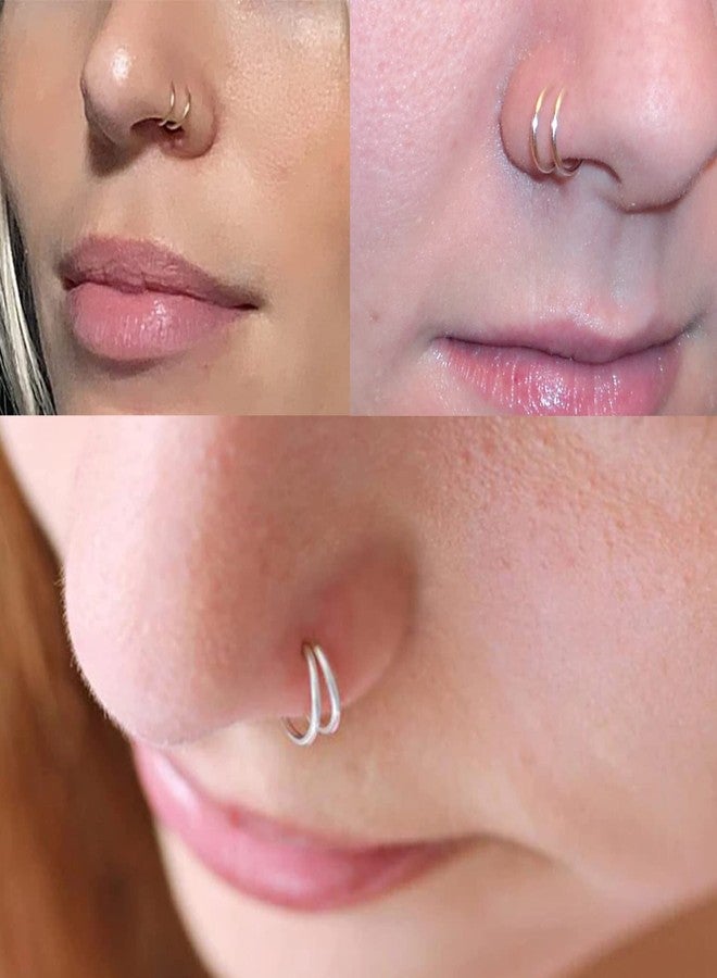 FECTAS Nose Rings Hoop Double Circle Nose Ring Surgical Steel 20g Gauge 8mm Nostril Piercing Hoops Jewelry 12PCS - Image 5