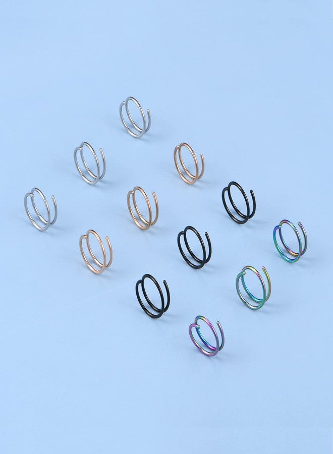 FECTAS Nose Rings Hoop Double Circle Nose Ring Surgical Steel 20g Gauge 8mm Nostril Piercing Hoops Jewelry 12PCS - Image 3
