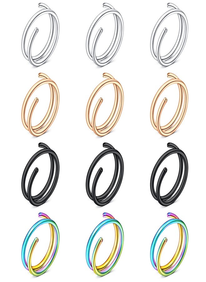 FECTAS Nose Rings Hoop Double Circle Nose Ring Surgical Steel 20g Gauge 8mm Nostril Piercing Hoops Jewelry 12PCS - Image 1