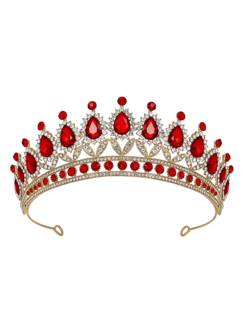 تاج زفاف من حجر الراين للنساء، تاج الملكة الملكي، إكسسوارات شعر من الكريستال للأميرة في حفلات الزفاف، أحمر - Image 1