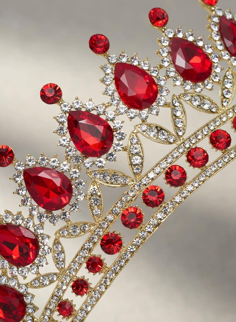 تاج زفاف من حجر الراين للنساء، تاج الملكة الملكي، إكسسوارات شعر من الكريستال للأميرة في حفلات الزفاف، أحمر - Image 3