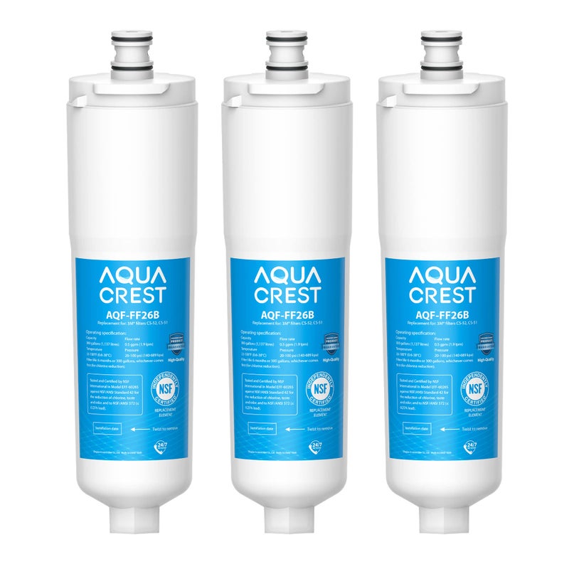 AquaCrest AQUA CREST CS-52 Refrigerator Water Filter, Compatible with BoschÂ® 640565, WhirlpoolÂ® WHKF-R-PLUS, EVOLFLTR10, 3M Cuno CS-52, CS-51, CS-452, W1085590, 56932, 2168701, 51000, 3 Filters - Image 1