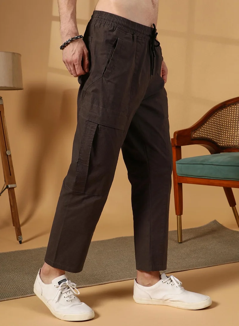 CAHOOT  Men's Umber Brown Solid Utility Trousers for Men | Best Price UAE