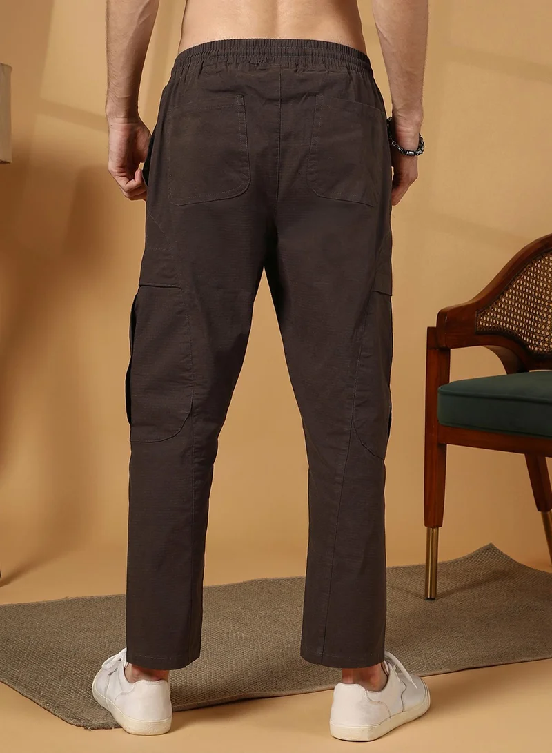 CAHOOT  Men's Umber Brown Solid Utility Trousers for Men | Best Price UAE