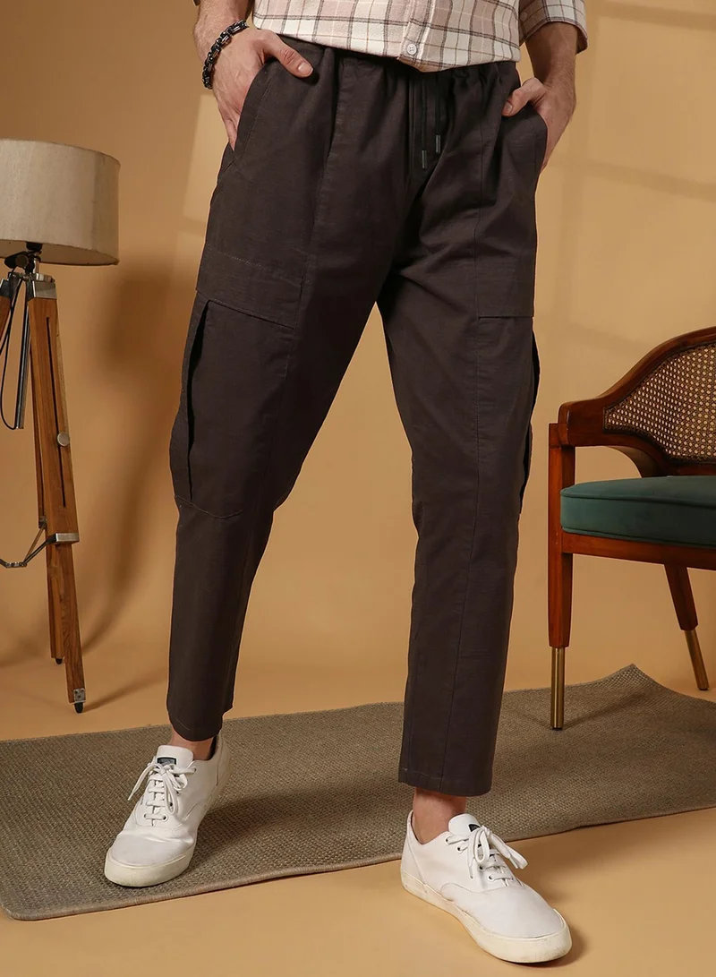 Men's Umber Brown Solid Utility Trousers