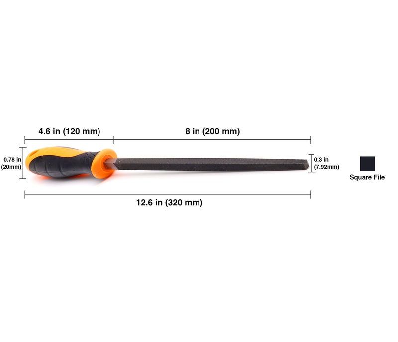 Finder Bastard Cut Mill Square, 8 Inch Square File with High Carbon Hardened Steel, Ergonomic Grip, Plastic Handle, Hand File for Filing or Trimming Material Ideal for Wood, Metal, Plastic - Image 1