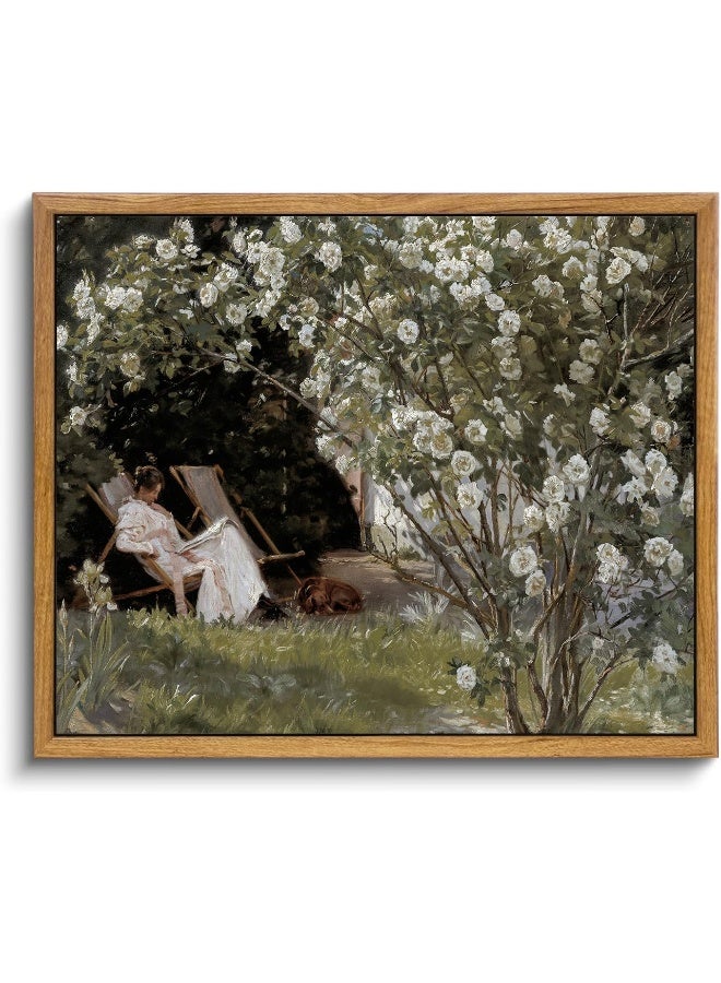KBKBART Framed Vintage Canvas Wall Art, Retro French Country Garden Women Flower Classical Painting Bedroom Art Print, Rustic Vintage Wall Decor for Bathroom, Living Room, Office(9"x11") - Image 1