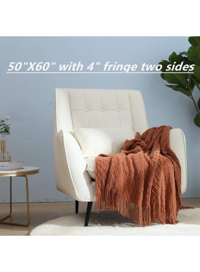 CREVENT بطانية رمي لتزيين المنزل بأسلوب المزرعة، أريكة، كرسي، سرير، ناعمة ودافئة وخفيفة الوزن للسفر في الربيع والصيف (50''X60'' كراميل/برتقالي محترق)  - Image 4