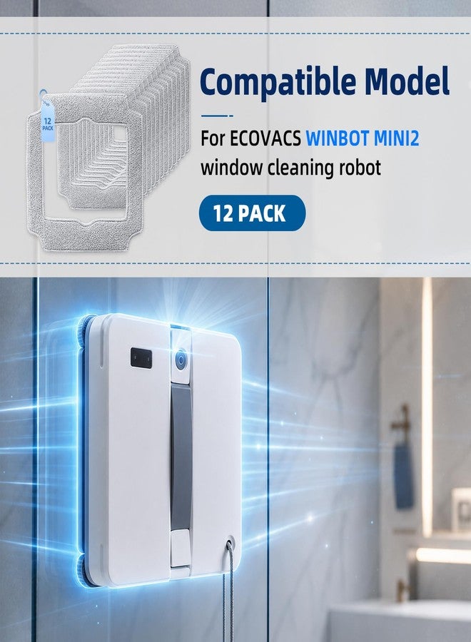 KTNAid 12 Pack Replacement Mop Pads for ECOVACS WINBOT MINI2 Window Cleaning Robot, Washable & Reusable Microfiber Mop Cloth Refill, Winbot Accessories Cleaning Rag - Image 2