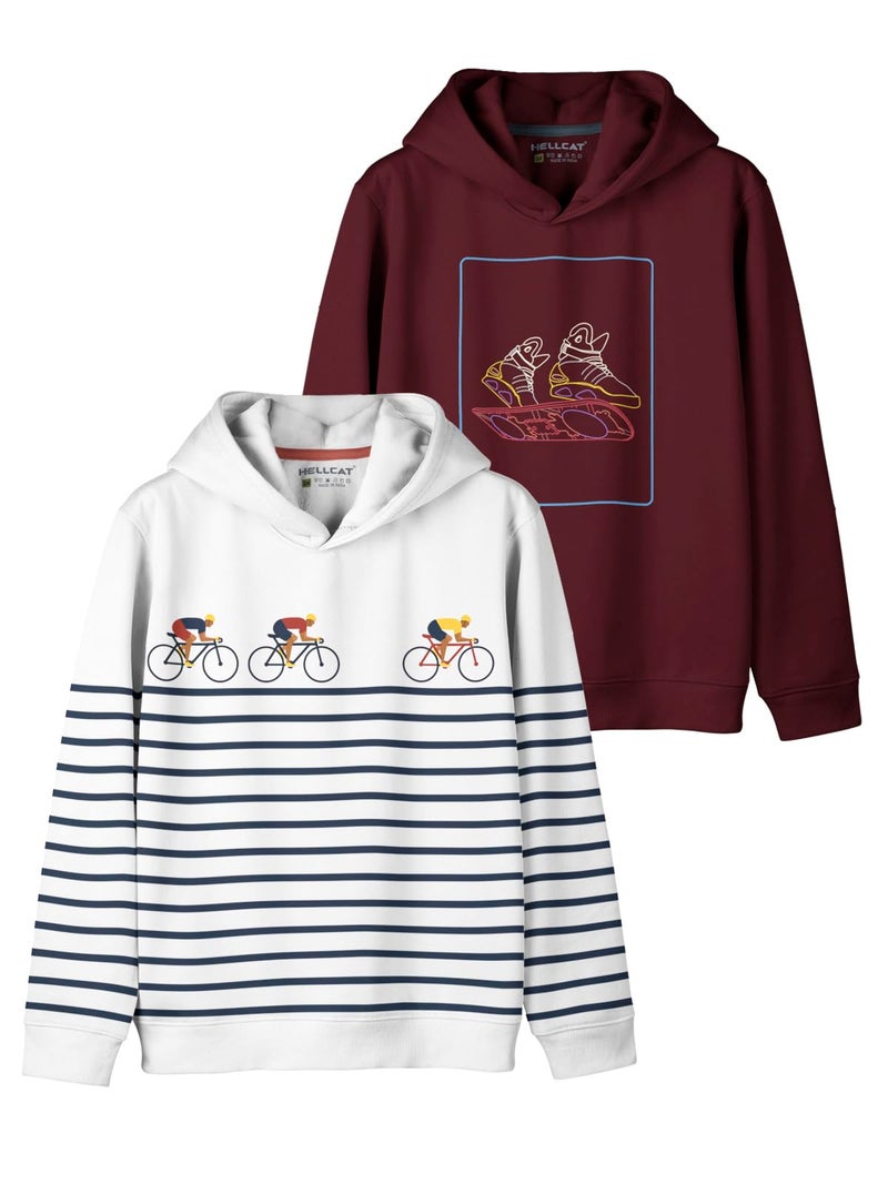HELLCAT Trendy Printed Cotton Blend Hoodie Sweatshirt for Boys - Pack of 2_White2/Burgundy_3-4 Years - Image 1