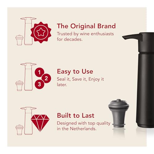 Vacu Vin Original Wine Saver with 1 Vacuum Bottle Stoppers – Black Wine Preserver Pump for Red or White Wine – Manual Air Remover System – Airtight Seal – Keep Wine Fresh Longer - Image 3