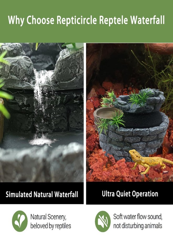 Repticircle 550ML Reptile Water Fountain with Food Dish - Terrarium Drinking Fountain for Bearded Dragon, Gecko, Chameleon, Lizard, Tree Frog & Turtle - Keeps Water Clear, Easy-to-Use Water Dispenser - Image 3