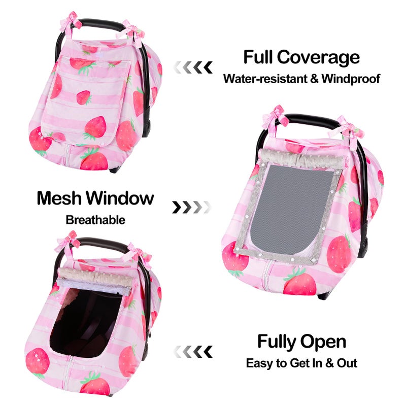FIOBEE Baby Car Seat Cover, Car Seat Covers for Babies Infant Car Seat Canopy with Breathable Mesh Window Waterproof Carseat Cover for Babies Boy Girl 4 Seasons - Image 2