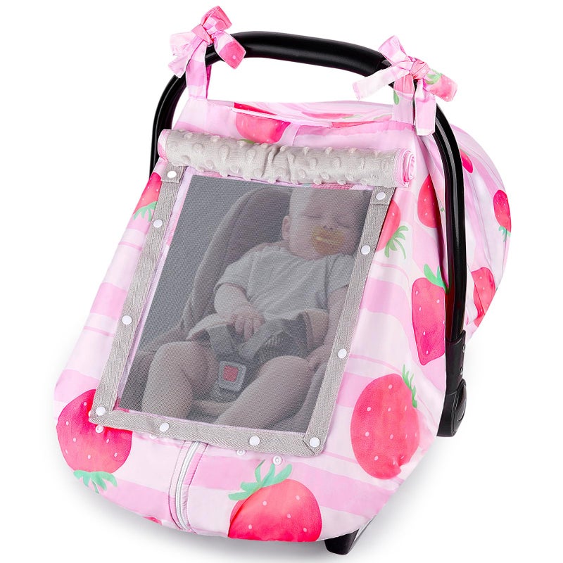 FIOBEE Baby Car Seat Cover, Car Seat Covers for Babies Infant Car Seat Canopy with Breathable Mesh Window Waterproof Carseat Cover for Babies Boy Girl 4 Seasons - Image 1