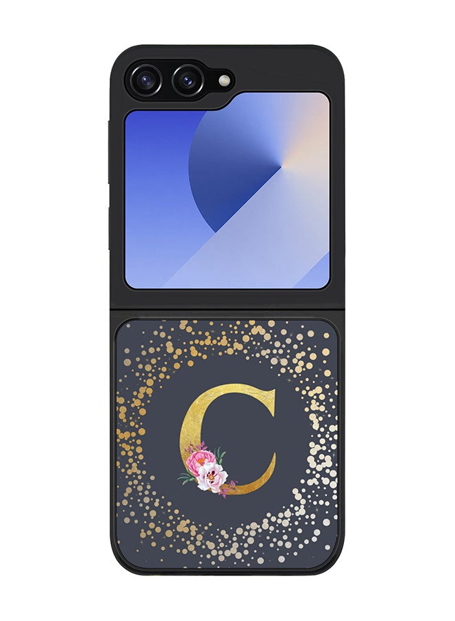 Stylizedd Rugged Black edge case for Samsung Galaxy Z Flip7 FE, Slim fit Case Flexible Cover - Custom Monogram Initial Letter Floral Pattern Alphabet - C (Grey ) - Image 1