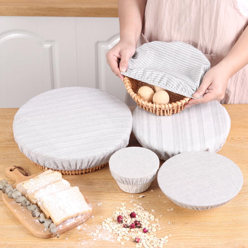 POKULAM Reusable Bowl Covers, 5 Size Stretch Cloth Bowl Covers for Bread Proofing, cloth Fabric bowl Cover for Food Fruits Leftover (L) - Image 3