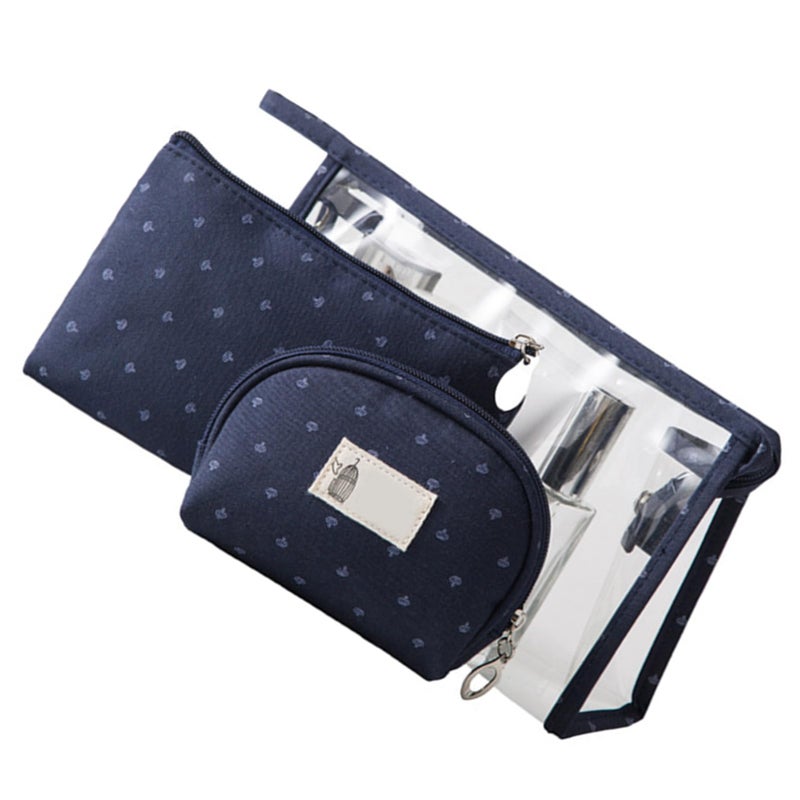 Navy Blue 3 قطع حقيبة ماكياج سفر PVC شفاف مجموعة حافظة مستحضرات تجميل محمولة حقيبة منظم - Image 3