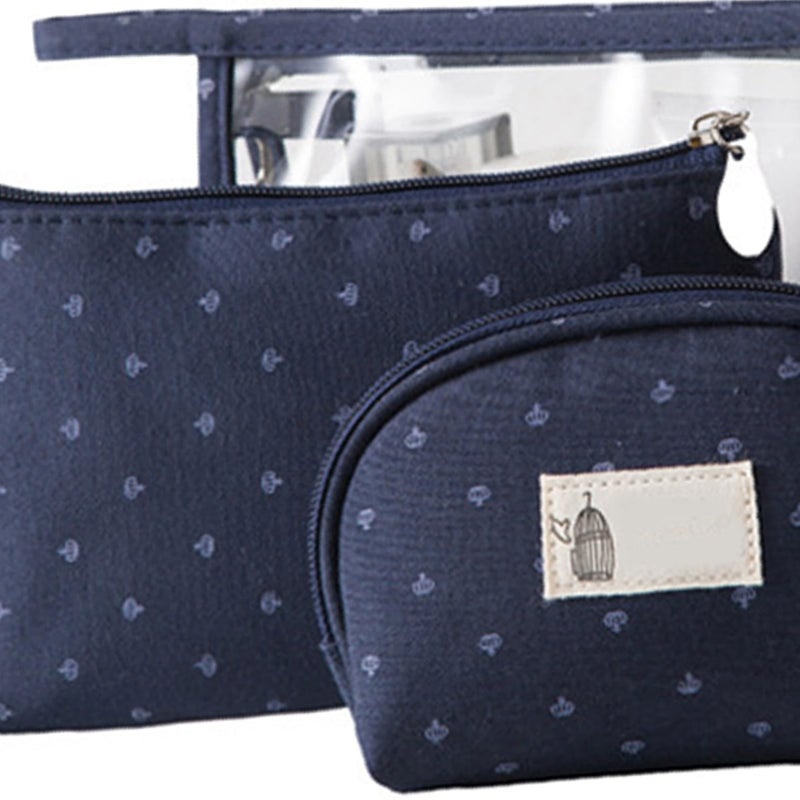 Navy Blue 3 قطع حقيبة ماكياج سفر PVC شفاف مجموعة حافظة مستحضرات تجميل محمولة حقيبة منظم - Image 5