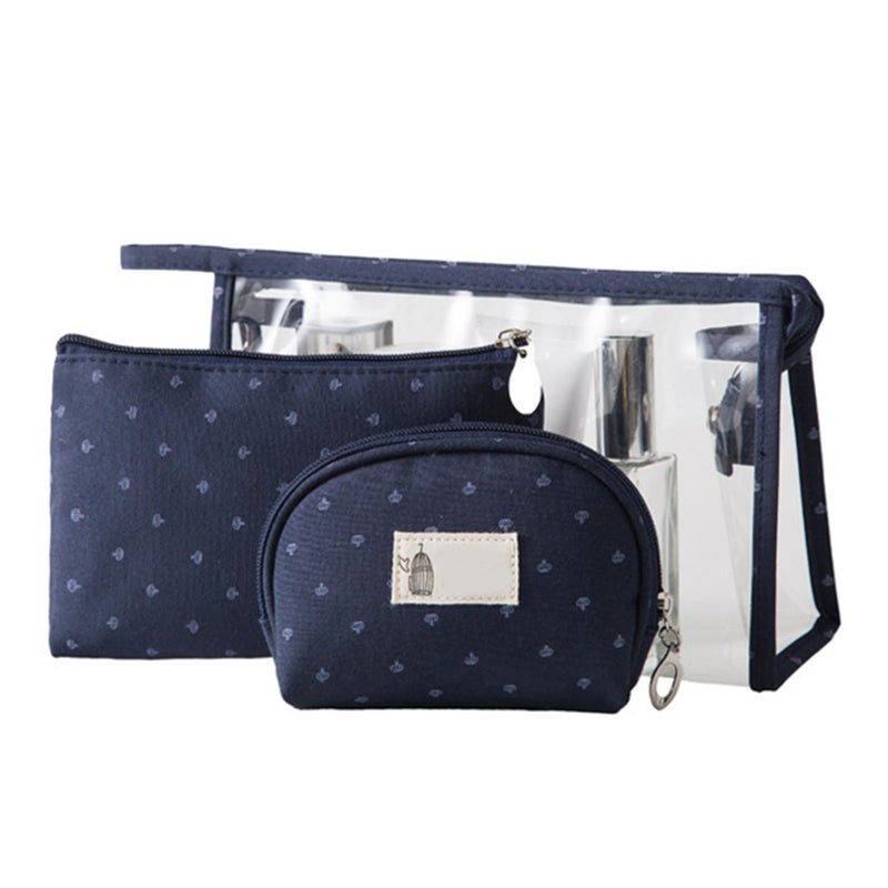Navy Blue 3 قطع حقيبة ماكياج سفر PVC شفاف مجموعة حافظة مستحضرات تجميل محمولة حقيبة منظم - Image 2