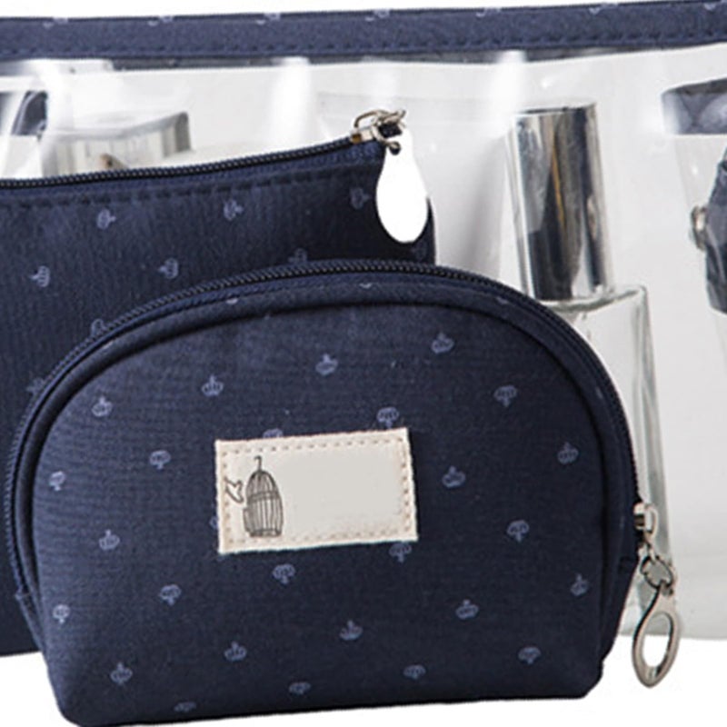 Navy Blue 3 قطع حقيبة ماكياج سفر PVC شفاف مجموعة حافظة مستحضرات تجميل محمولة حقيبة منظم - Image 4