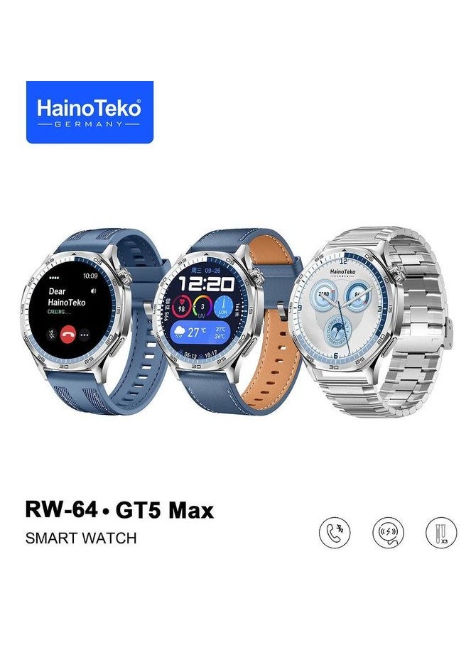 Haino Teko - Haino Teko RW-64 GT5 Max Smartwatch With Large Screen AMOLED Display And 3 Pair Of Straps - Image 1
