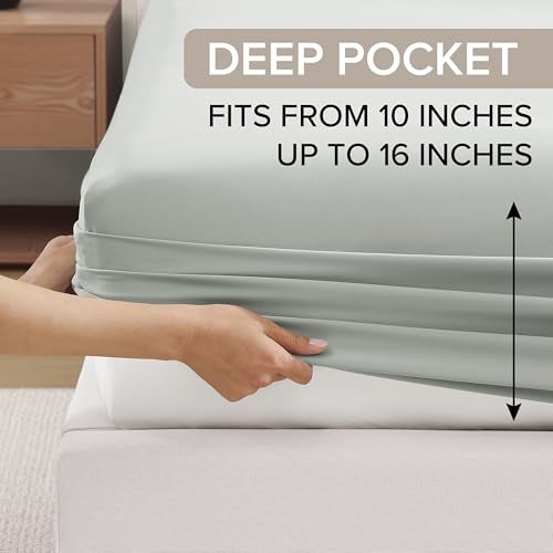UGG King Sheet Set 4-Piece Luxury Cooling Sheets Deep Pockets Premium Bedding with 2 Pillow Shams Hypoallergenic Machine Washable Soft Lightweight Bed Set for Bedroom, King, Mineral Green (Hedi) - Image 5