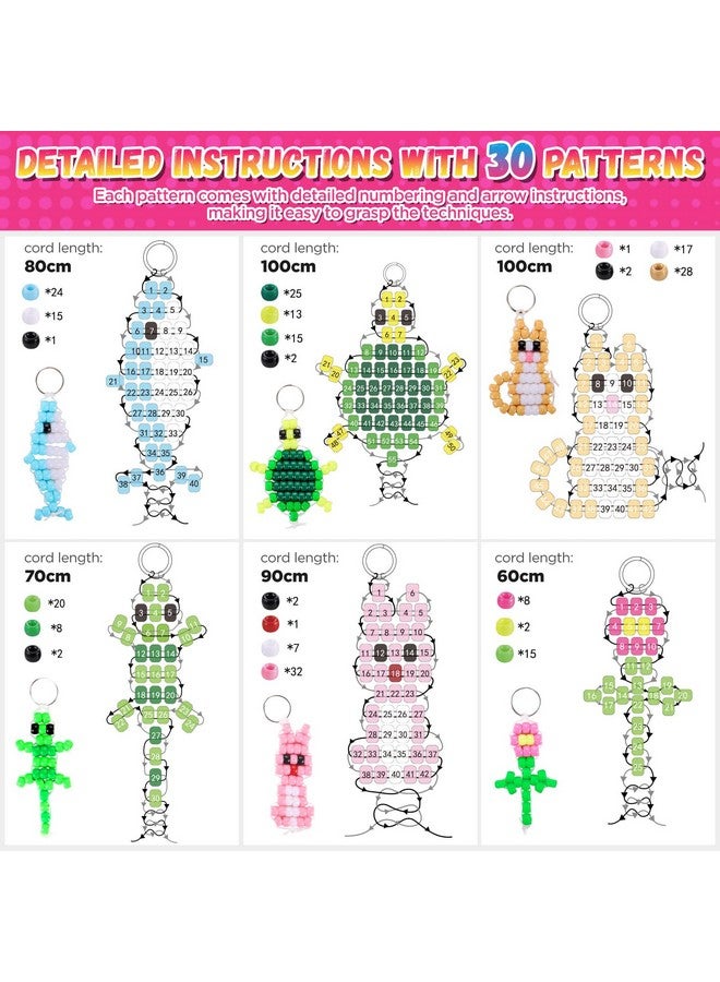 Funtopia Beads for Crafts, Pony Beads Keychain Making Kit, Bead Pets Art Crafts for Kids Beginners, Birthday Party DIY Craft for Girls Boys (1500 Beads, 30 Designs) - Image 2