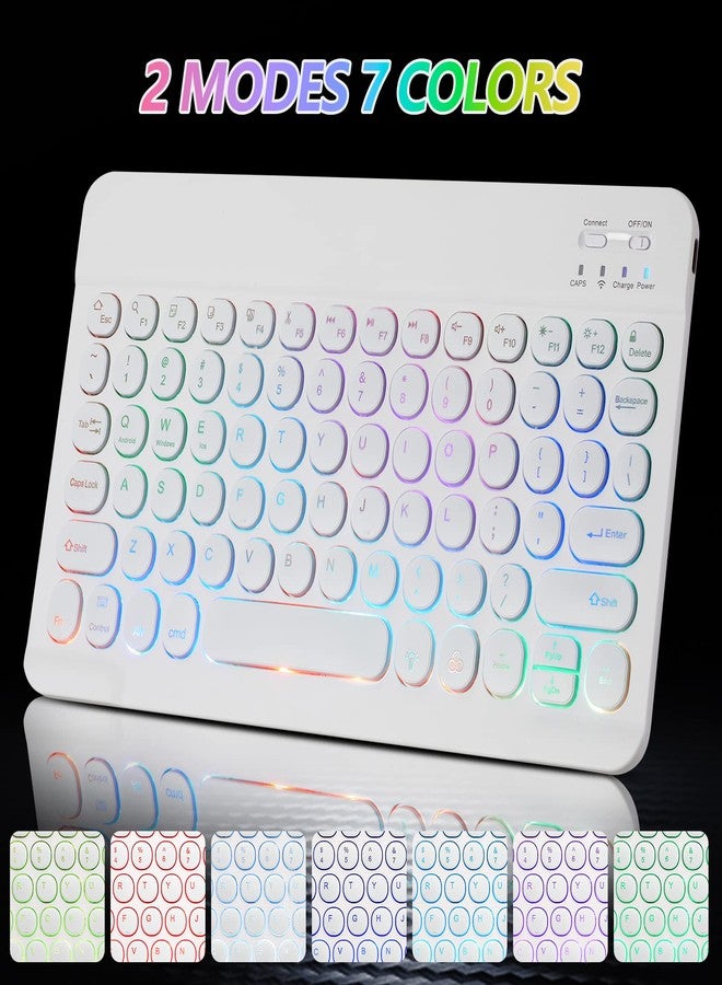 Guiheng Ultra-Slim Bluetooth Keyboard and Mouse Portable Mini Wireless Keyboard Rechargeable 7-Color Backlit for Apple iPad iPhone Samsung Tablet iPhone Smartphone iOS Android Windows,Round Keys White - Image 2