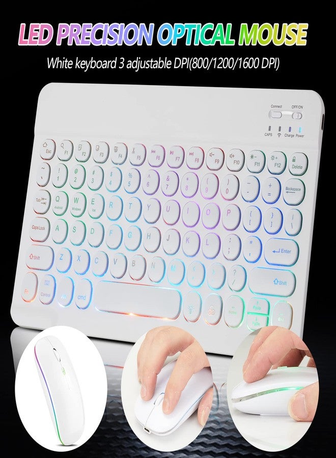 Guiheng Ultra-Slim Bluetooth Keyboard and Mouse Portable Mini Wireless Keyboard Rechargeable 7-Color Backlit for Apple iPad iPhone Samsung Tablet iPhone Smartphone iOS Android Windows,Round Keys White - Image 4