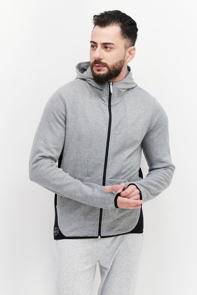 Bugatti سويت شيرت بغطاء رأس بأكمام طويلة للرجال، رمادي - Image 1