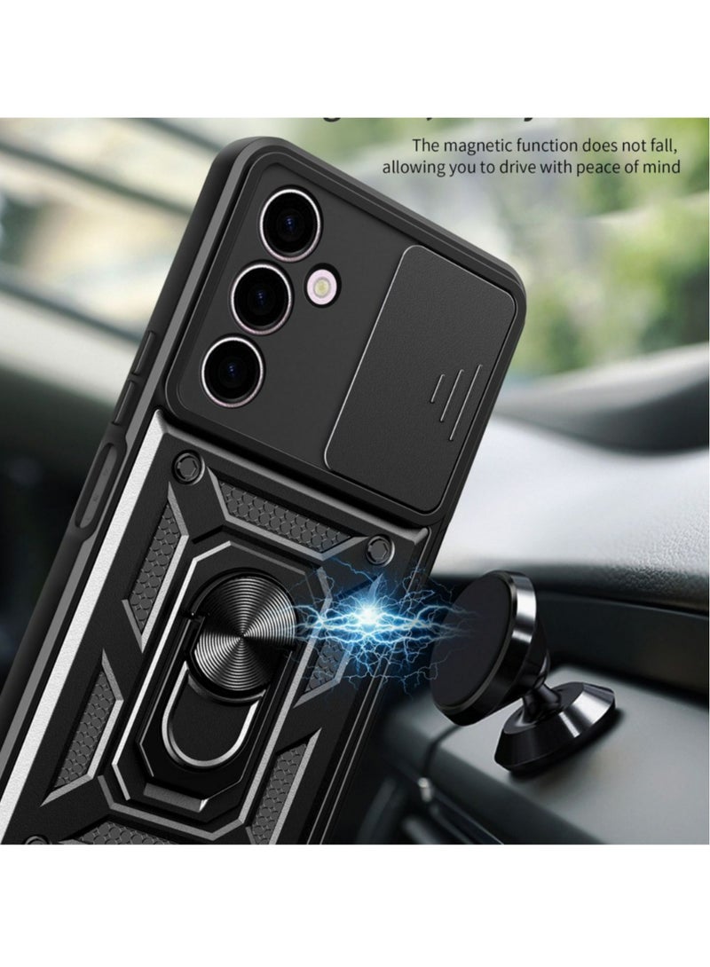 Samsung Galaxy M34 5G Case Cover, Slide Camera Lens Cover + 360°Rotating Kickstand Ring + Support Magnetic Car Mount Shockproof Mobile Phone Case Black - Image 2
