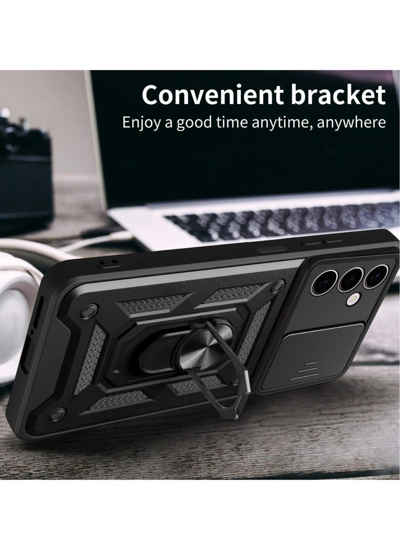 Samsung Galaxy M34 5G Case Cover, Slide Camera Lens Cover + 360°Rotating Kickstand Ring + Support Magnetic Car Mount Shockproof Mobile Phone Case Black - Image 3