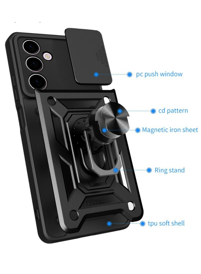 Samsung Galaxy M34 5G Case Cover, Slide Camera Lens Cover + 360°Rotating Kickstand Ring + Support Magnetic Car Mount Shockproof Mobile Phone Case Black - Image 4