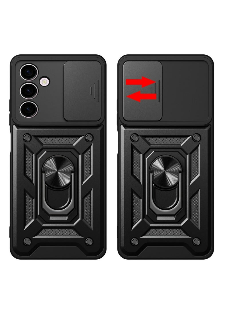Samsung Galaxy M34 5G Case Cover, Slide Camera Lens Cover + 360°Rotating Kickstand Ring + Support Magnetic Car Mount Shockproof Mobile Phone Case Black - Image 5