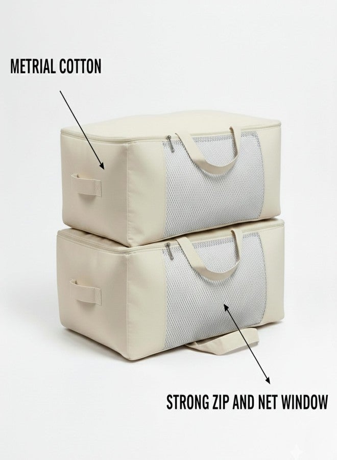 Gowloz Large Cotton Saree Storage Bags Pack of 2 (42 x 16.5 x 34 cm) – Breathable Clothes Organizer with Mesh Window & Zipper | Wardrobe Storage Bags for Sarees, Blankets, Bedding, Dresses & Garments - Image 5