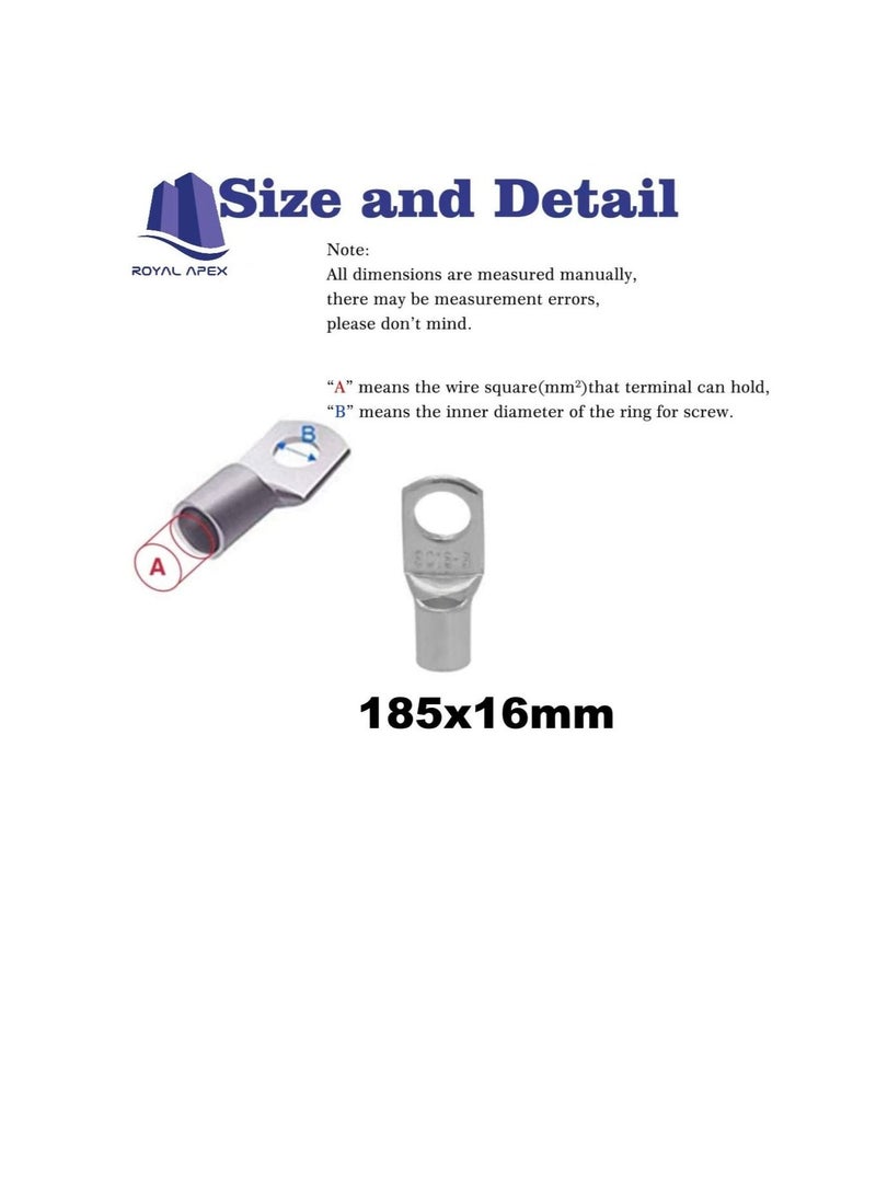 Copper Cable Lugs 10Pcs Set-Wire Terminals, Connector Cable lugs Ring Battery SC Terminals, for Marine, Solar, Automotive, Electric, Home Applications etc (Hole Size 16mm, Cable Size 185mm)  - Image 2