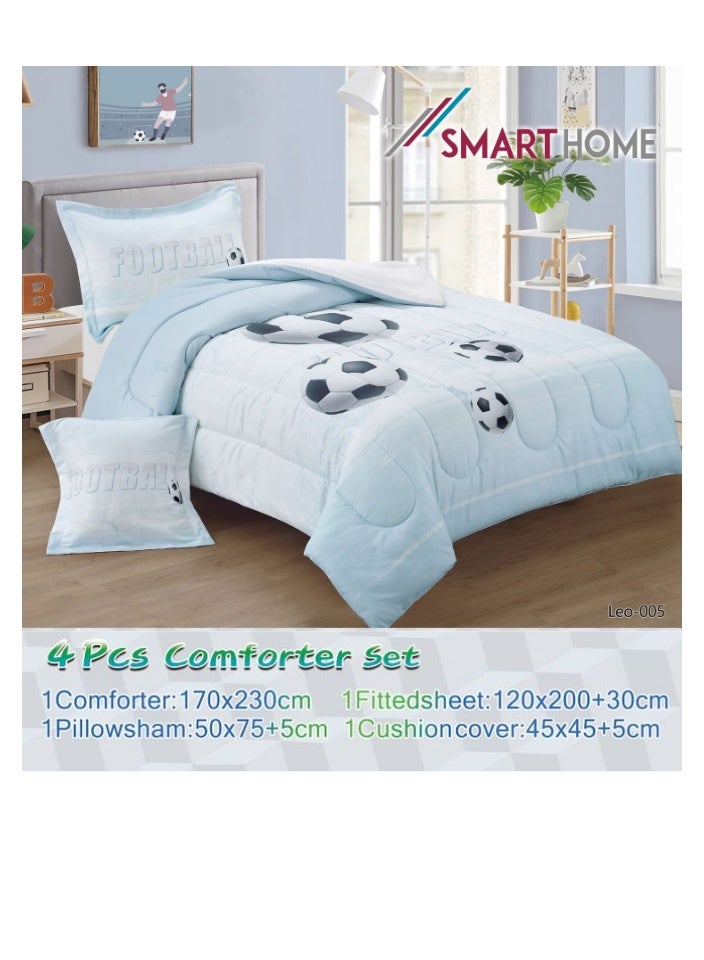 سمارت هوم طقم مفارش سرير أطفال 4 قطع بتصميم  فخم ومبطن بحشوة مريحة - مفرش مكون من 4 قطع قابل للعكس لحاف 170×230 سم + شرشف برباط + كيس مخدة + غطاء خدادية – قماش مايكروفايبر ناعم وعالي الجودة – مثالي لغرف لأطفال - Image 4
