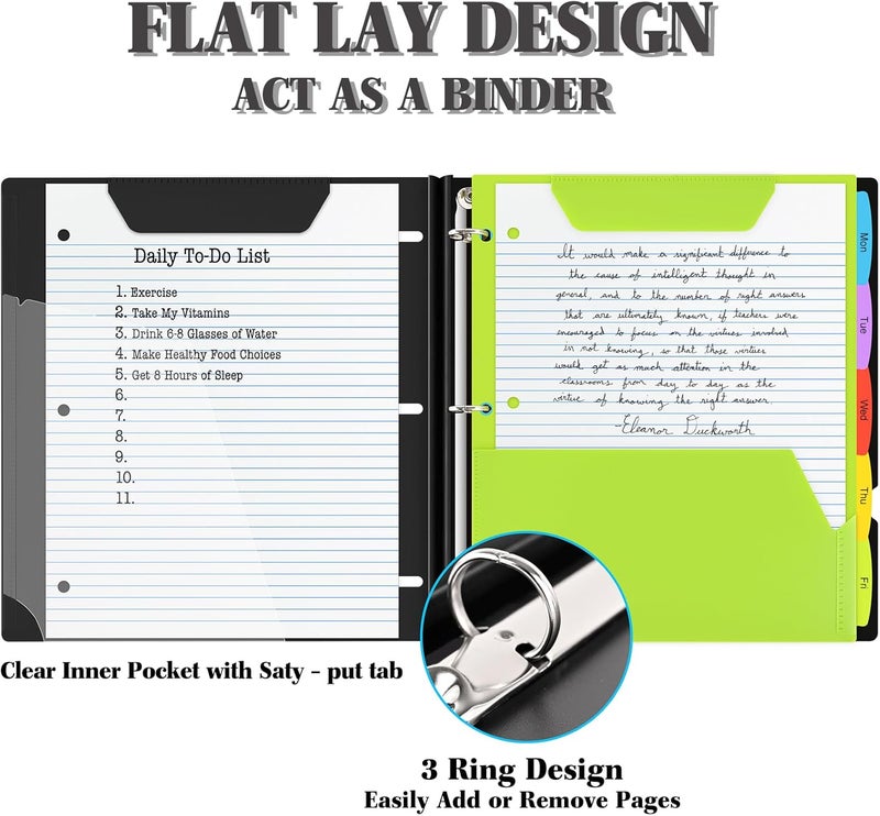 INFUN All-in-one Telescoping Binder Notebook, Refillable 3 Ring Notebook Binder with 1 Plastic Movable Pocket Folder,5 Plastic Subject dividers and Graph Paper and College Ruled Paper- Black - Image 3