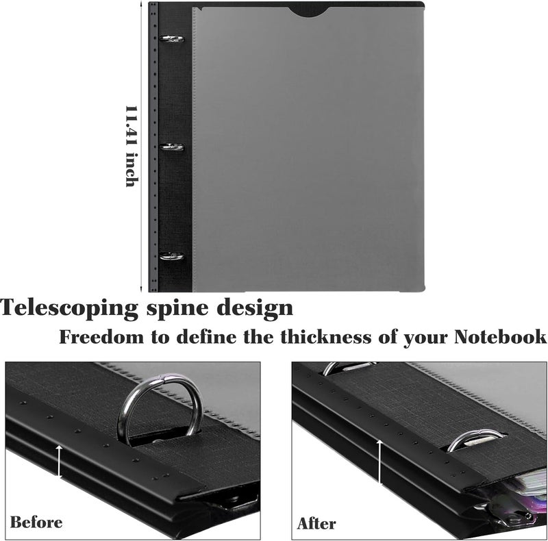 INFUN All-in-one Telescoping Binder Notebook, Refillable 3 Ring Notebook Binder with 1 Plastic Movable Pocket Folder,5 Plastic Subject dividers and Graph Paper and College Ruled Paper- Black - Image 5