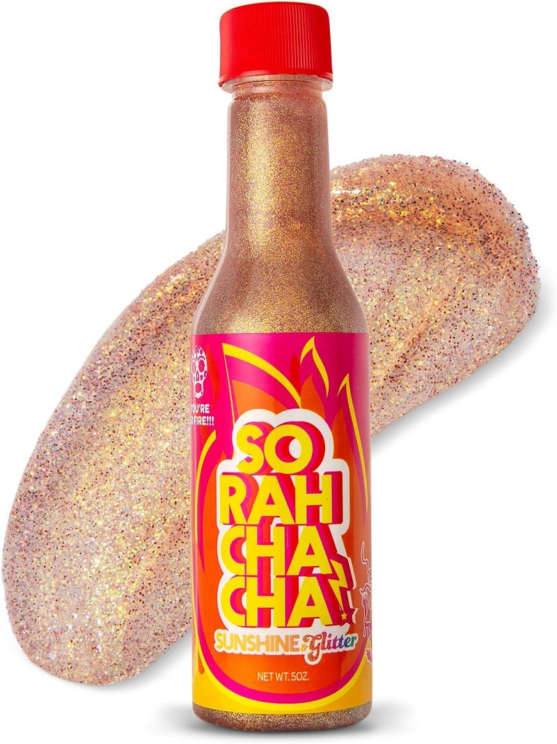 Sunshine & Glitter - SoRahChaCha! - Holographic Body and Face Glitter Gel - Glitter Makeup for Cosplay Biodegradable Glitter, Rose Gold Color, Vegan & Cruelty Free, Festival & Rave Ready, 5oz