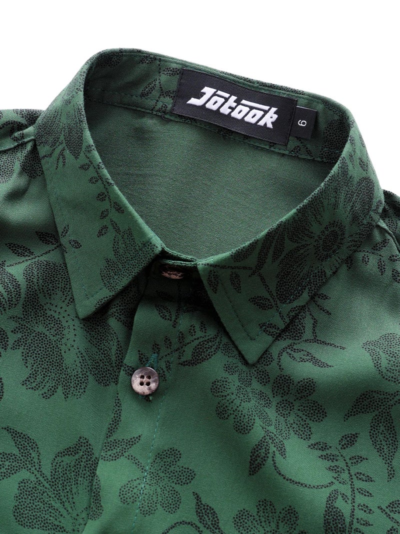 JOTOOK Boys Hawaiian Shirt Short Sleeve Button Down Shirt Casual Floral Tropical Beach Shirts 6-14 Years 10 Green Flower - Image 5