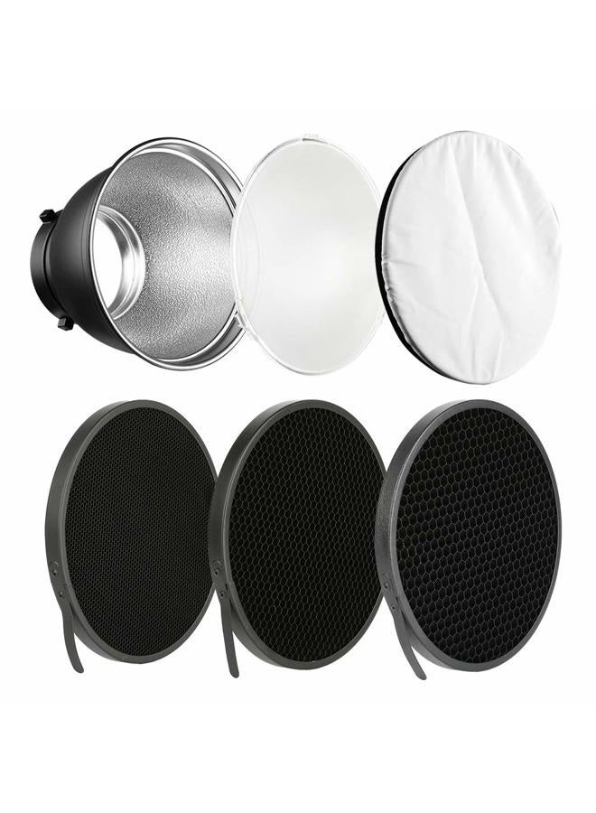 Soonpho 7" Standard Reflector Diffuser Lamp Shade Dish with 10° /30°/ 50° Degree Honeycomb Grid White Soft Cloth for Bowens Mount Studio Strobe Flash Light Speedlite - Image 1