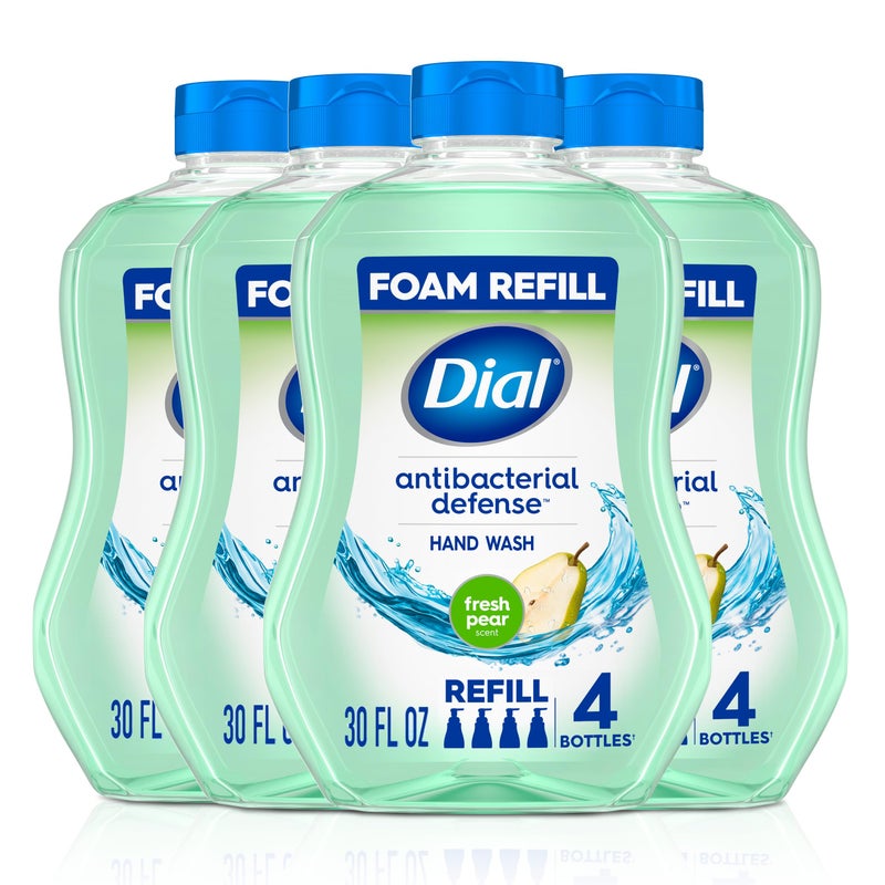 Dial Antibacterial Defense Foaming Hand Soap + Aloe, Fresh Pear Scent, 30 Fl Oz Hand Soap Refill (Pack of 4), Dermatologist-Tested, Gentle on Skin - Image 1