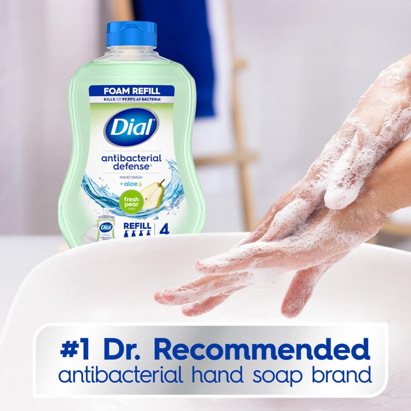 Dial Antibacterial Defense Foaming Hand Soap + Aloe, Fresh Pear Scent, 30 Fl Oz Hand Soap Refill (Pack of 4), Dermatologist-Tested, Gentle on Skin - Image 3