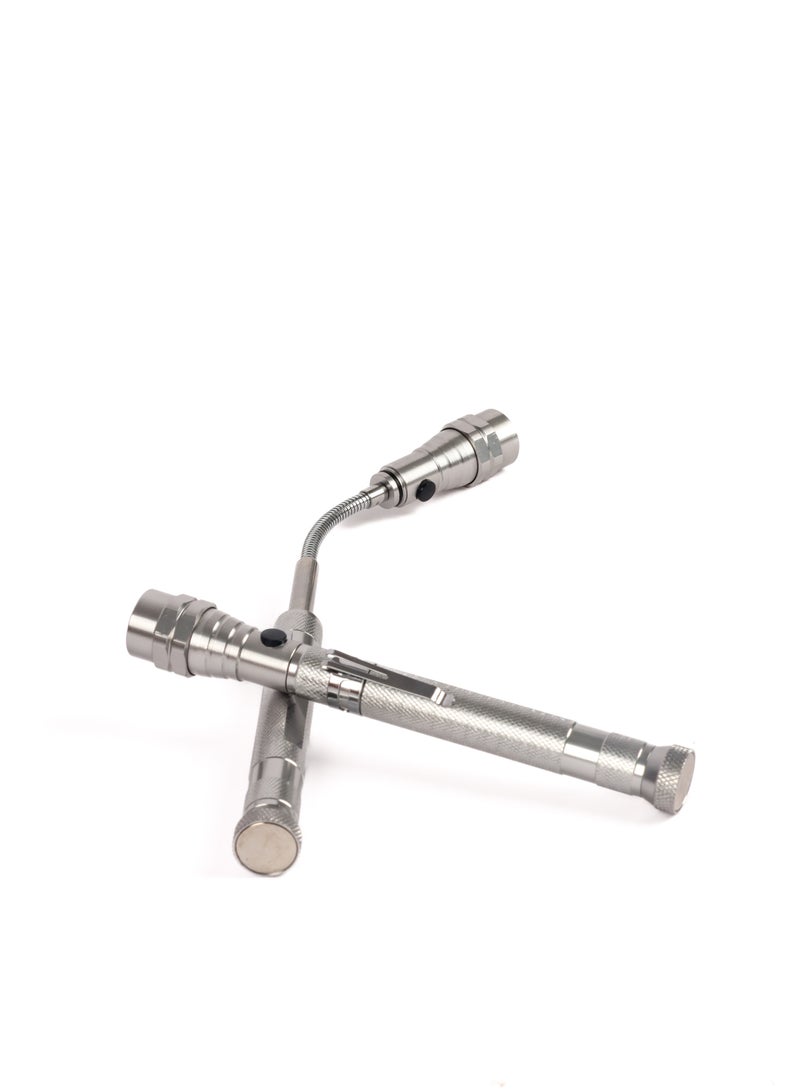 LUSTER 2pc Extendable led flashlight with hanging clip and strong magnetic base silver - Image 1