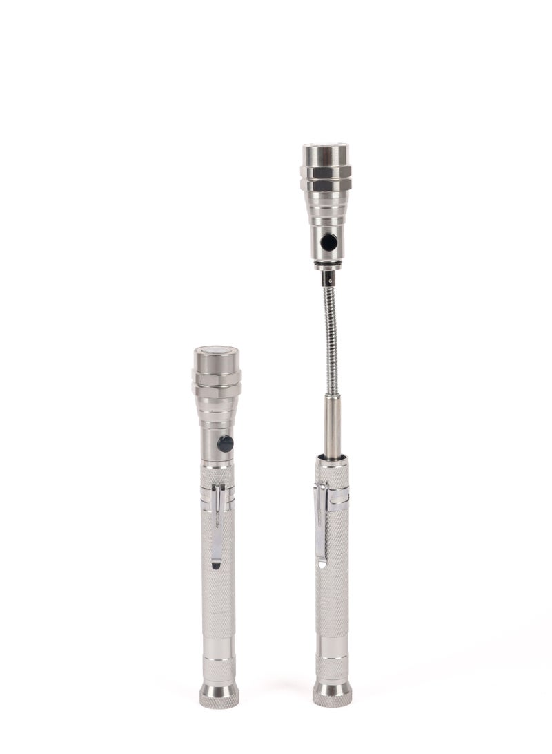 LUSTER 2pc Extendable led flashlight with hanging clip and strong magnetic base silver - Image 2